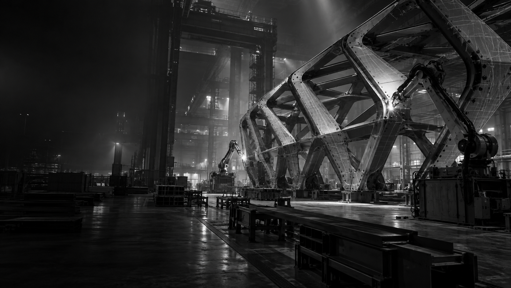 Robotic fabrication within a structural steel workshop